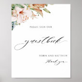 Elegant Earthy Blooms Wedding Guestbook Sign Poster (Vorne)