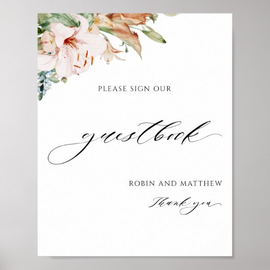 Elegant Earthy Blooms Wedding Guestbook Sign Poster (Vorne)