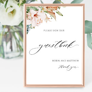 Elegant Earthy Blooms Wedding Guestbook Sign Poster