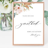 Elegant Earthy Blooms Wedding Guestbook Sign Poster