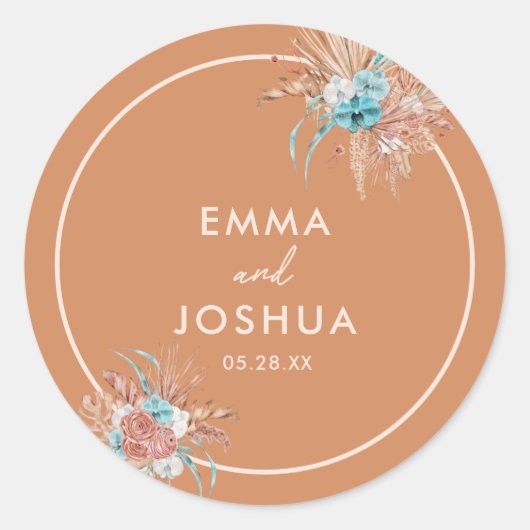 Elegant Earthy Boho Floral Wedding Runder Aufkleber (Vorderseite)