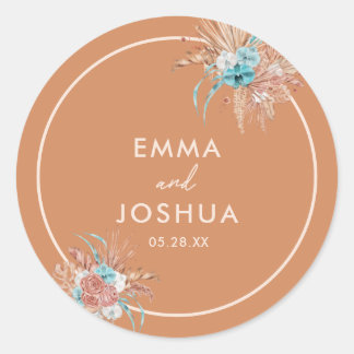 Elegant Earthy Boho Floral Wedding Runder Aufkleber