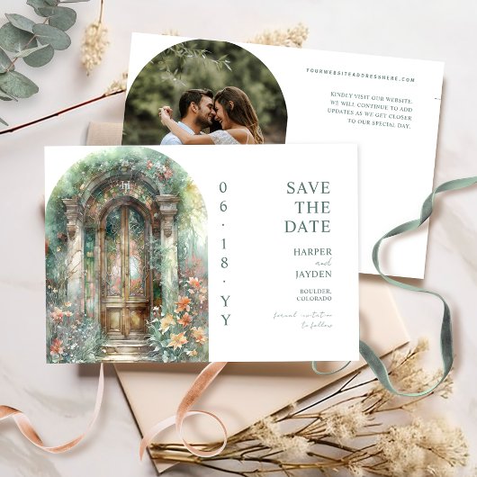 Elegant Earthy Botanical Garden Photo Wedding Save The Date