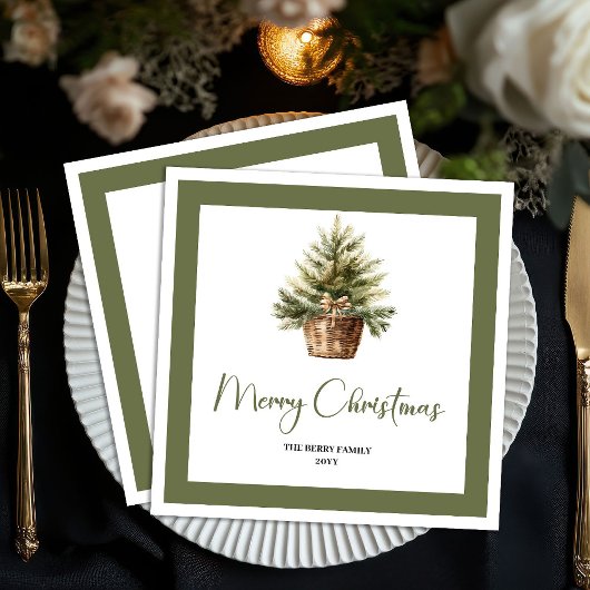 Elegant Earthy Christmas Tree Personalized Napkins Serviette