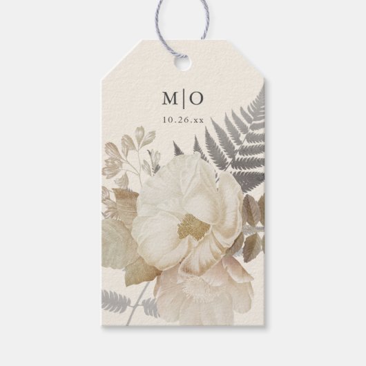 Elegant Earthy Floral Chic Cream Wedding Geschenkanhänger (Vorderseite)