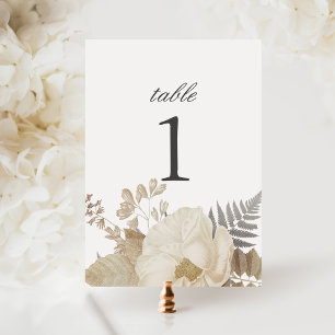 Elegant Earthy Floral Chic White Wedding Tischnummer