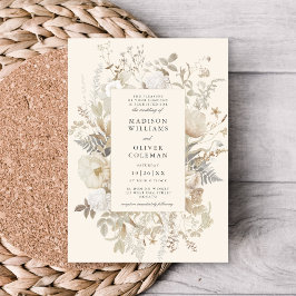 Elegant Earthy Floral Cream Chic Wedding Einladung