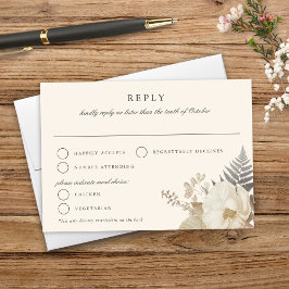 Elegant Earthy Floral Cream Wedding RSVP Karte
