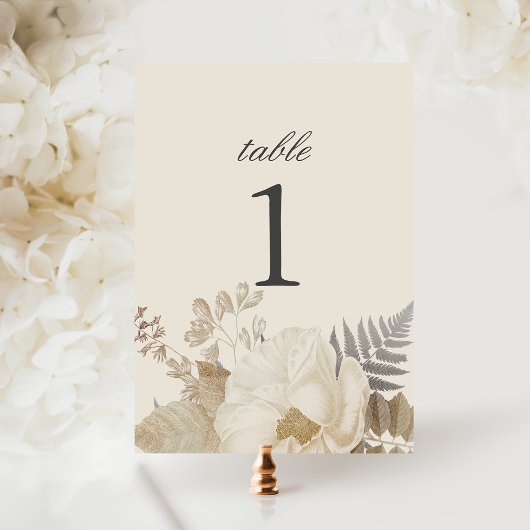 Elegant Earthy Floral Cream Wedding Tischnummer