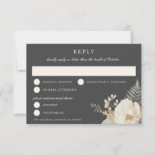 Elegant Earthy Floral Dark Gray Wedding RSVP (Vorderseite)