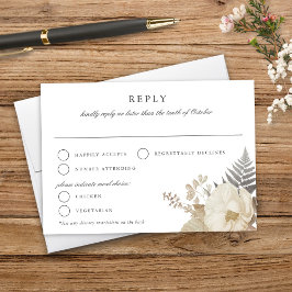 Elegant Earthy Floral White Wedding RSVP Karte