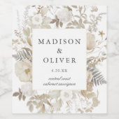 Elegant Earthy Floral White Wedding Weinetikett (Einzelnes Label)