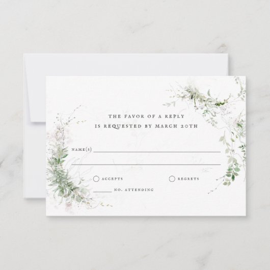 Elegant Earthy Greenerity Watercolor Wedding RSVP Karte (Vorderseite)