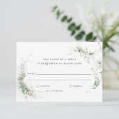 Elegant Earthy Greenerity Watercolor Wedding RSVP Karte (Stehend Vorderseite)