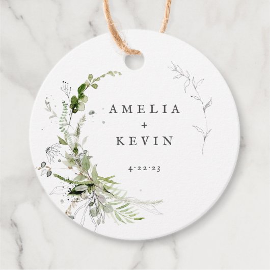 Elegant Earthy Greenery Personalisiert Names Date Geschenkanhänger (Vorderseite)