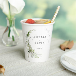 Elegant Earthy Greenery Personalisiert Names Date Pappbecher