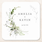 Elegant Earthy Greenery Personalisiert Names Date Rechteckiger Pappuntersetzer (Vorderseite)