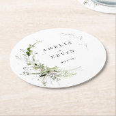 Elegant Earthy Greenery Personalisiert Names Date Runder Pappuntersetzer (Angewinkelt)