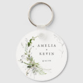 Elegant Earthy Greenery Personalisiert Names Date Schlüsselanhänger (Vorderseite)