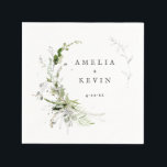 Elegant Earthy Greenery Personalisiert Names Date Serviette<br><div class="desc">Diese eleganten Servietten sind vollständig anpassbar und verfügen über eine zarte Aquarellpflanze, die Ihre Details umrahmt. Ideal für jede schöne Veranstaltung. Das ist Teil meiner Sammlung namens "Earthy Greenery". Vielen Dank für Ihre Unterstützung und Interesse an meinem Design(en), und seien Sie sicher, in meinem Shop zu besuchen, um mehr von...</div>