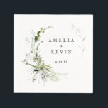 Elegant Earthy Greenery Personalisiert Names Date Serviette<br><div class="desc">Diese eleganten Servietten sind vollständig anpassbar und verfügen über eine zarte Aquarellpflanze, die Ihre Details umrahmt. Ideal für jede schöne Veranstaltung. Das ist Teil meiner Sammlung namens "Earthy Greenery". Vielen Dank für Ihre Unterstützung und Interesse an meinem Design(en), und seien Sie sicher, in meinem Shop zu besuchen, um mehr von...</div>