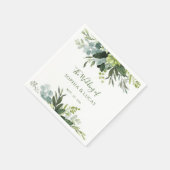 Elegant Earthy Greenery Personalisiert Names Date Serviette (Ecke)