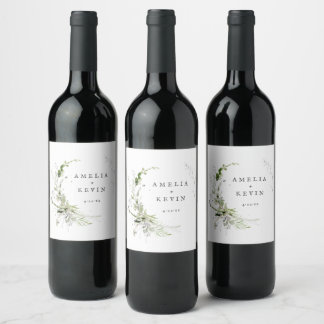 Elegant Earthy Greenery Personalisiert Names Weinetikett