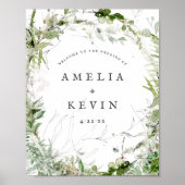 Elegant Earthy Greenery Watercolor Names Wedding Poster (Vorne)