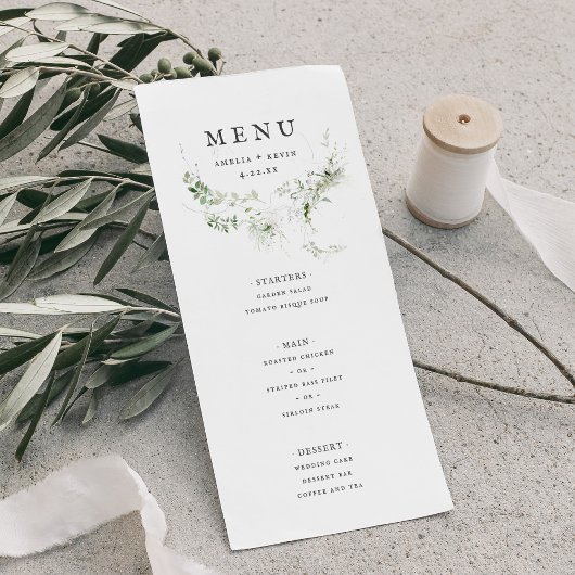 Elegant Earthy Greenery Watercolor Wedding Menu Menükarte