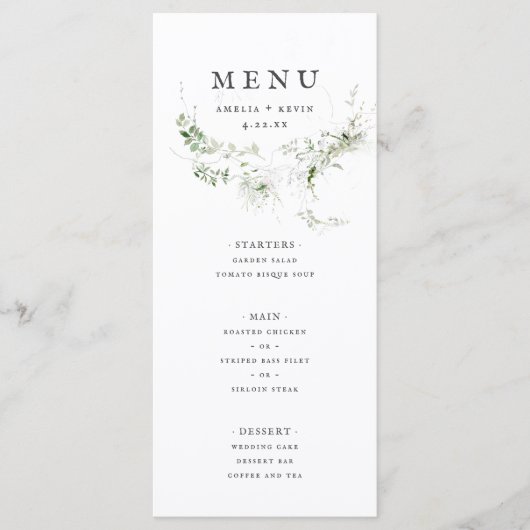 Elegant Earthy Greenery Watercolor Wedding Menu Menükarte (Vorderseite)