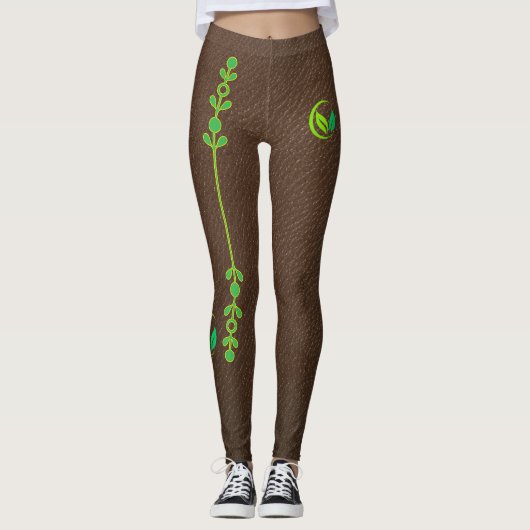 Elegant Earthy Leather Texture Leggings (Vorderseite)