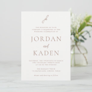 Elegant Earthy Neutral Script Monogram Wedding Einladung