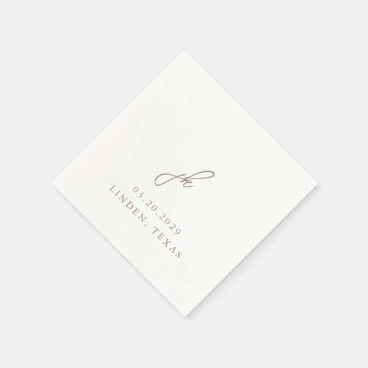 Elegant Earthy Neutral Script Monogram Wedding Serviette (Ecke)