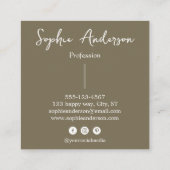 Elegant Earthy Olive Script Bow       Quadratische Visitenkarte (Rückseite)