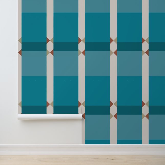 Elegant Earthy Tones Blue Gray and Brown Geometric Tapete (Anwendung)
