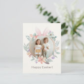 Elegant Easter Bunny Wreath Photo Postcard Postkarte (Stehend Vorderseite)
