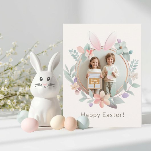Elegant Easter Bunny Wreath Photo Postcard Postkarte