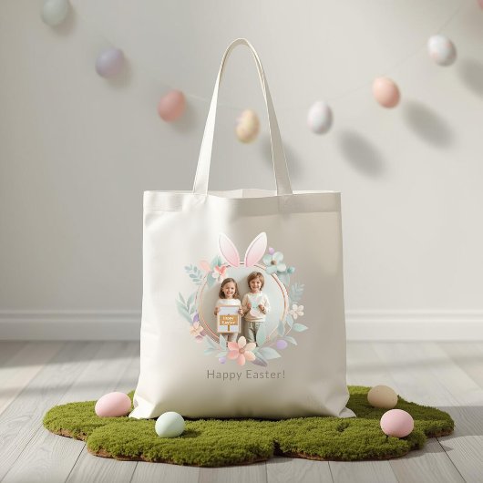 Elegant Easter Bunny Wreath Photo Tote Bag Tragetasche