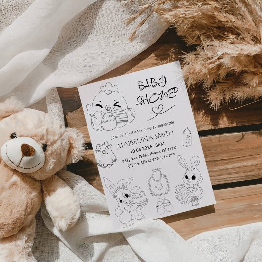 Elegant Easter Line Art Baby Shower Party Einladung