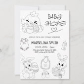Elegant Easter Line Art Baby Shower Party Einladung (Vorderseite)