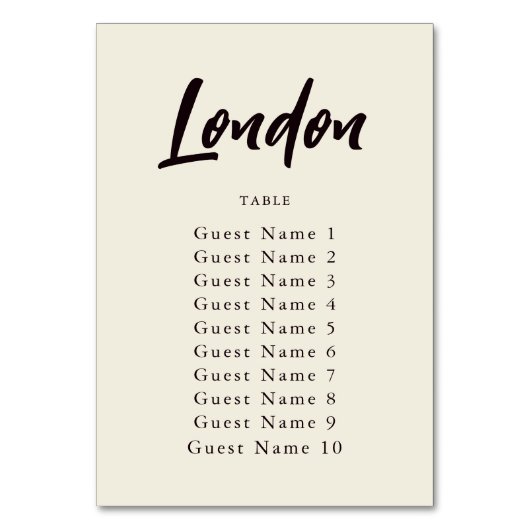 Elegant Ecru benutzerdefinierter Tabellennamenszuw Tischnummer (Rückseite)