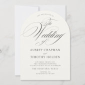 Elegant Ecru Black Calligraphy Arch Wedding Einladung (Vorderseite)