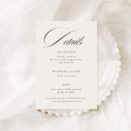 Elegant Ecru Black Calligraphy Wedding Details Begleitkarte