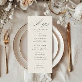 Elegant Ecru Black Calligraphy Wedding Menükarte