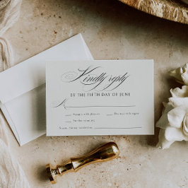 Elegant Ecru Black Calligraphy Wedding RSVP Karte