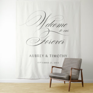 Elegant Ecru Black Calligraphy Wedding Welcome Wandteppich