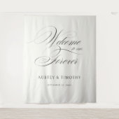 Elegant Ecru Black Calligraphy Wedding Welcome Wandteppich (Vorderseite)