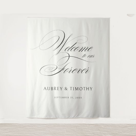 Elegant Ecru Black Calligraphy Wedding Welcome Wandteppich (Vorderseite)