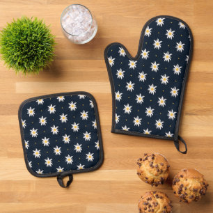 Elegant Edelweiss Ofenhandschuh & Topflappen-Set