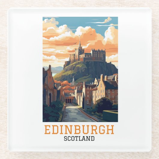 Elegant Edinburgh Scotland Castle Vintage Travel Glasuntersetzer (Vorderseite)